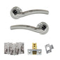 Eco Crest Door Handle Pack (Latch Set - 3" CE Latch, 4" Fire Rated Hinges x3) - Satin Chrome/Polished Chrome - Default