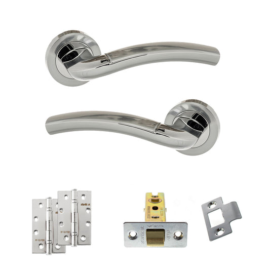 Eco Crest Door Handle Pack (Latch Set - 3" CE Latch, 4" Slim Knuckle Hinges x2) - Satin Chrome/Polished Chrome - Default