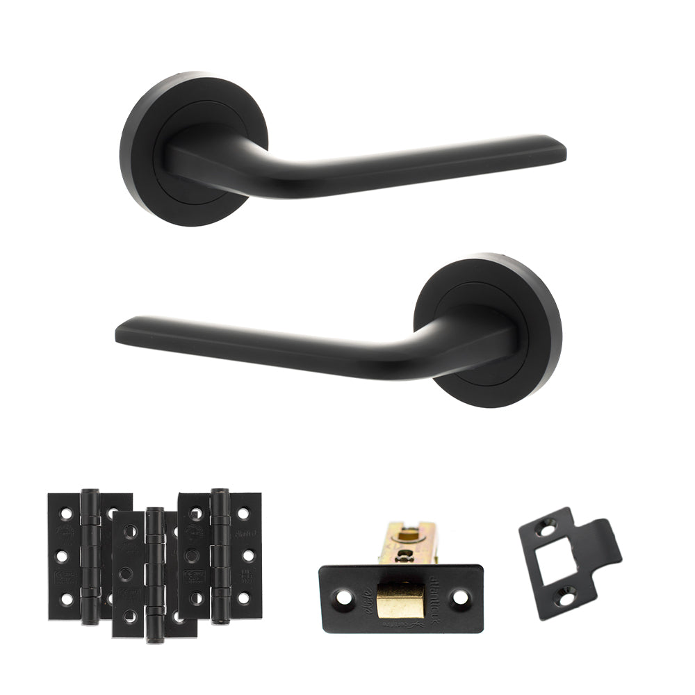 Eco Surf Door Handle Pack (Latch Set - 2.5" CE Latch, 3" Fire Rated Hinges x3) - Matt Black - Default