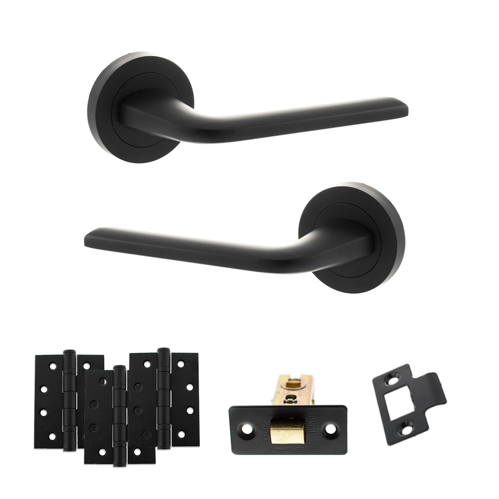 Eco Surf Door Handle Pack (Latch Set - 3" CE Latch, 4" Fire Rated Hinges x3) - Matt Black - Default