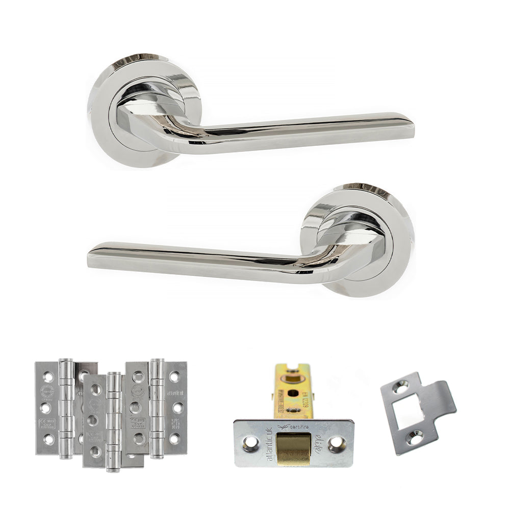 Eco Surf Door Handle Pack (Latch Set - 2.5" CE Latch, 3" Fire Rated Hinges x3) - Polished Chrome - Default