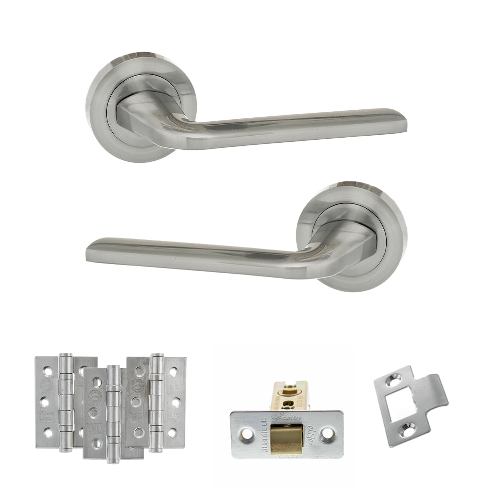 Eco Surf Door Handle Pack (Latch Set - 2.5" CE Latch, 3" Fire Rated Hinges x3) - Satin Chrome - Default