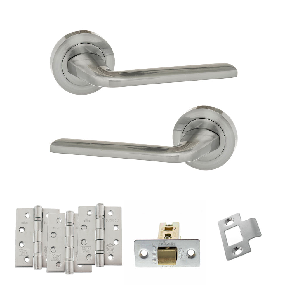 Eco Surf Door Handle Pack (Latch Set - 3" CE Latch, 4" Fire Rated Hinges x3) - Satin Chrome - Default