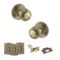 Old English Ripon Door Knob Pack (Latch Set - 4" HD Latch, 4" Fire Rated Hinges x3) - Antique Brass - Default