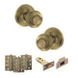 Old English Ripon Door Knob Pack (Latch Set - 4" HD Latch, 4" Fire Rated Hinges x3) - Matt Antique Brass - Default
