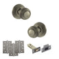 Old English Ripon Door Knob Pack (Latch Set - 4" HD Latch, 4" Fire Rated Hinges x3) - Matt Gun Metal - Default