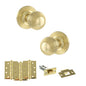 Old English Ripon Door Knob Pack (Latch Set - 4" HD Latch, 4" Fire Rated Hinges x3) - Polished Brass - Default
