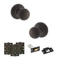 Old English Ripon Door Knob Pack (Latch Set - 4" HD Latch, 4" Fire Rated Hinges x3) - Urban Dark Bronze - Default