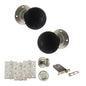 Old English Whitby Door Knob Pack (Lock Set - Horizontal Bathlock, 4" Fire Rated Hinges x3) - Satin Nickel - Default