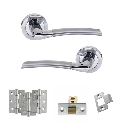 STATUS Indiana Door Handle Pack (Latch Set - 2.5" CE Latch, 3" Fire Rated Hinges x3) - Satin Chrome/Polished Chrome - Polished Chrome - Default