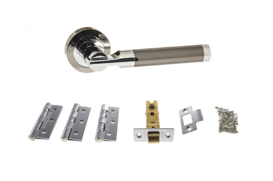 Atlantic Dakota Door Pack Bundle (3" Latch, 3"x2" Hingesx3) - Black Nickel/Polished Chrome