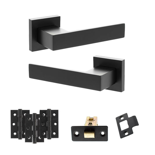 Senza Pari Panetti Door Handle Pack (Latch Set - 2.5" CE Latch, 3" Fire Rated Hinges x3) - Matt Black - Default