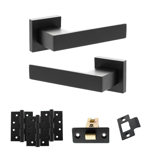 Senza Pari Panetti Door Handle Pack (Latch Set - 3" CE Latch, 4" Fire Rated Hinges x3) - Matt Black - Default
