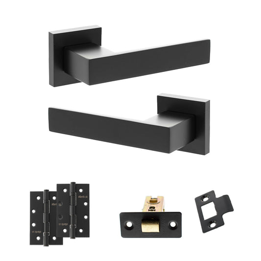 Senza Pari Panetti Door Handle Pack (Latch Set - 2.5" CE Latch, 4" Slim Knuckle Hinges x2) - Matt Black - Default