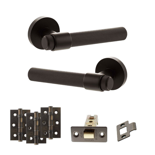 Senza Pari Fasana Door Handle Pack (Latch Set - 2.5" CE Latch, 3" Fire Rated Hinges x3) - Urban Dark Bronze