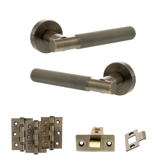 Senza Pari Rosarno Door Handle Pack (Latch Set - 2.5" CE Latch, 3" Fire Rated Hinges x3) - Antique Brass - Default