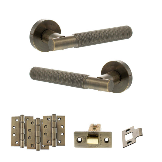 Senza Pari Rosarno Door Handle Pack (Latch Set - 3" CE Latch, 4" Fire Rated Hinges x3) - Antique Brass - Default