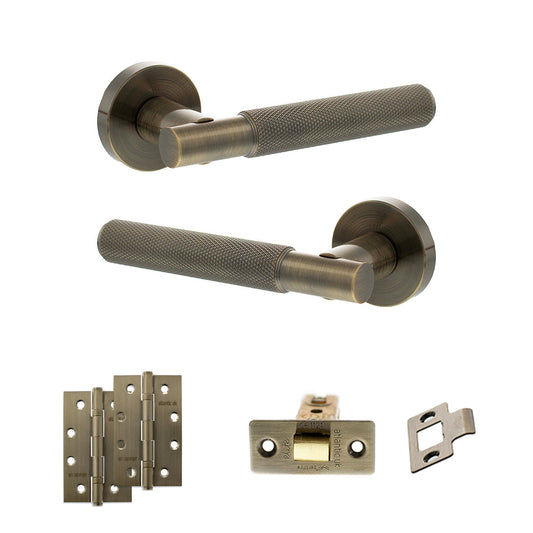 Senza Pari Rosarno Door Handle Pack (Latch Set - 3" CE Latch, 4" Slim Knuckle Hinges x2) - Antique Brass - Default