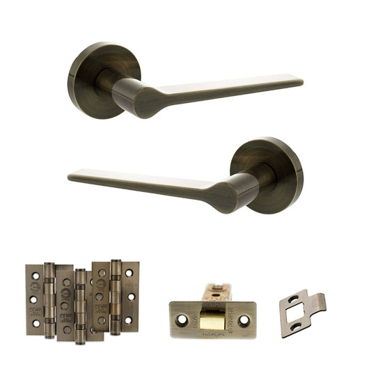 Senza Pari Laviano Door Handle Pack (Latch Set - 2.5" CE Latch, 3" Fire Rated Hinges x3) - Antique Brass - Default