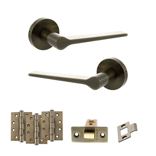 Senza Pari Laviano Door Handle Pack (Latch Set - 3" CE Latch, 4" Fire Rated Hinges x3) - Antique Brass - Default