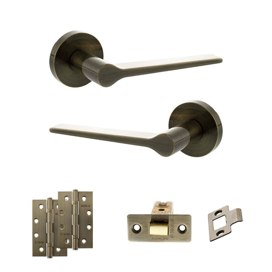 Senza Pari Laviano Door Handle Pack (Latch Set - 2.5" CE Latch, 4" Slim Knuckle Hinges x2) - Antique Brass - Default