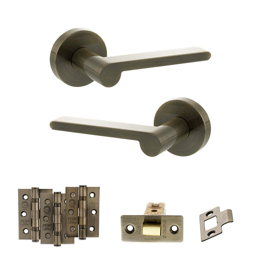 Senza Pari Darrio Door Handle Pack (Latch Set - 3" CE Latch, 3" Fire Rated Hinges x3) - Antique Brass - Default