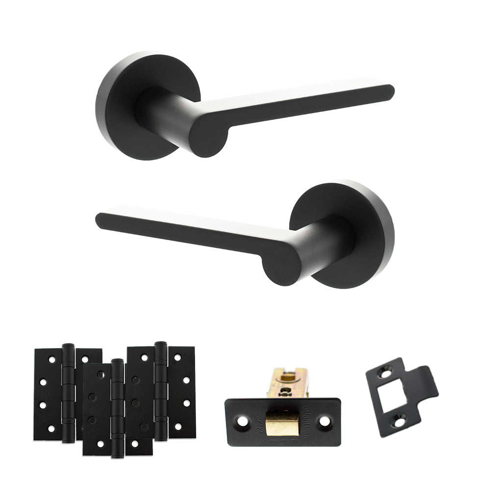 Senza Pari Darrio Door Handle Pack (Latch Set - 3" CE Latch, 4" Fire Rated Hinges x3) - Matt Black - Default