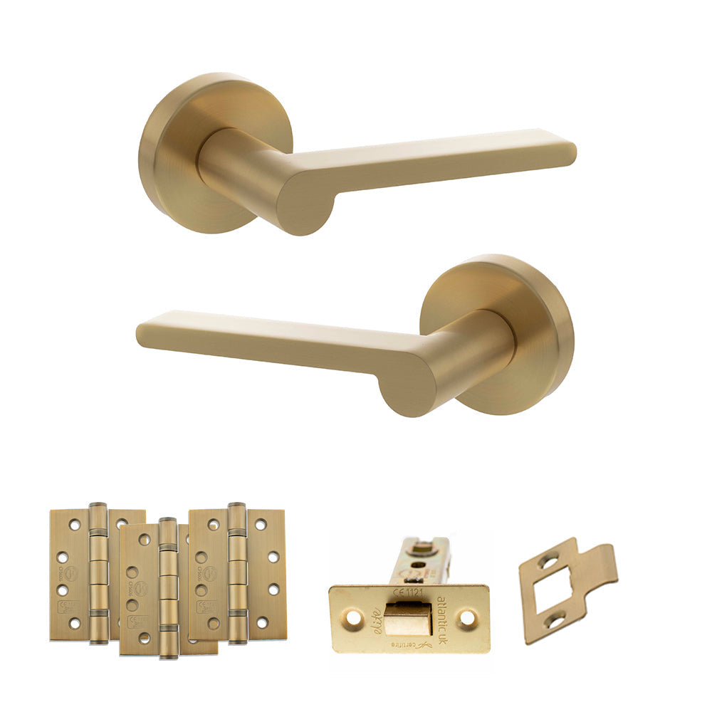 Senza Pari Darrio Door Handle Pack (Latch Set - 3" CE Latch, 4" Fire Rated Hinges x3) - Satin Brass - Default