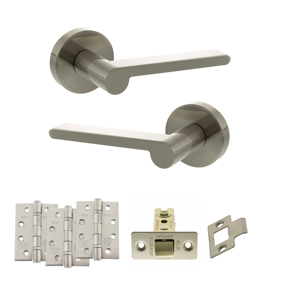 Senza Pari Darrio Door Handle Pack (Latch Set - 3" CE Latch, 4" Fire Rated Hinges x3) - Satin Nickel - Default