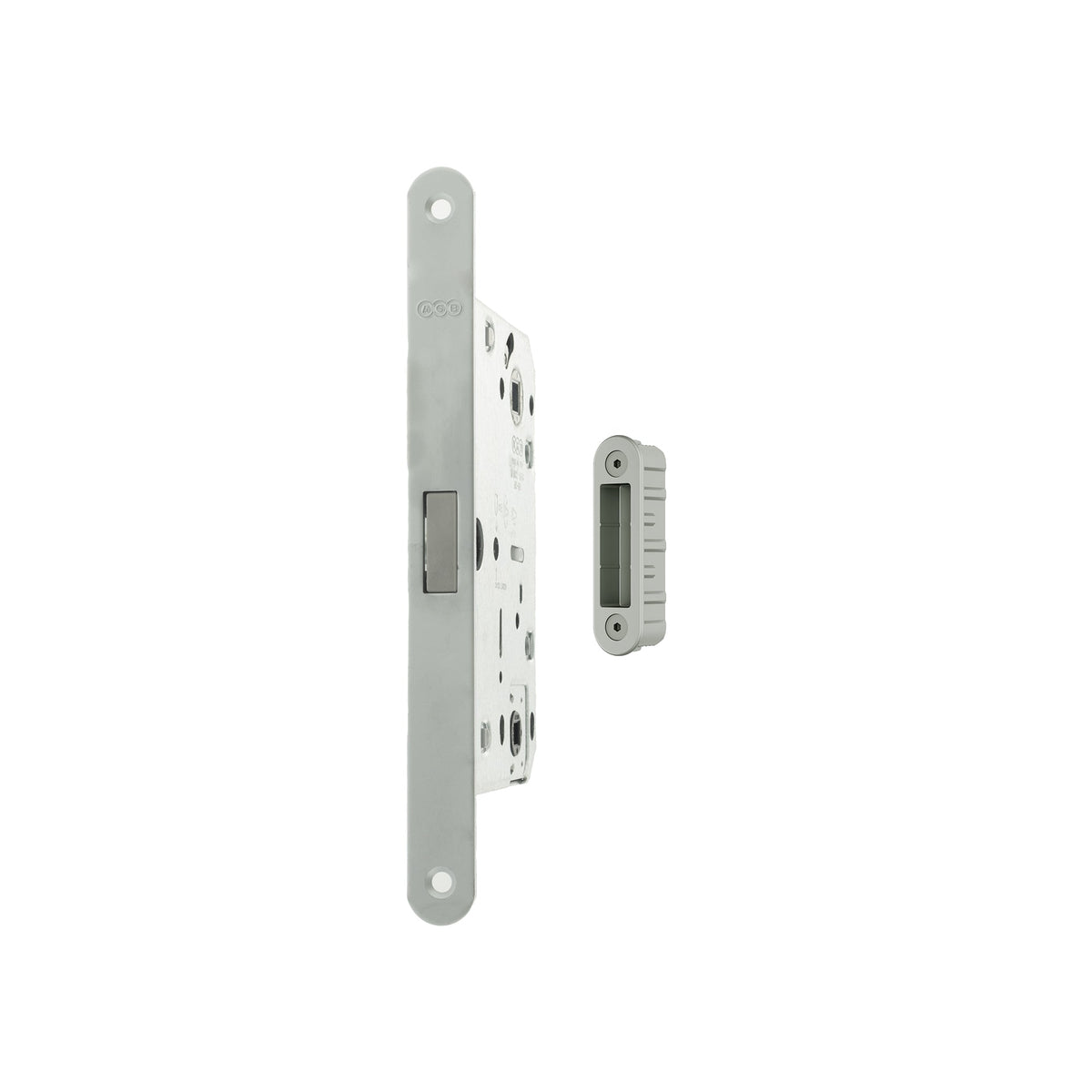 AGB Polaris 2XT Magnetic Bathroom Lock 60mm backset with strike plates for ALU doors - Satin Chrome