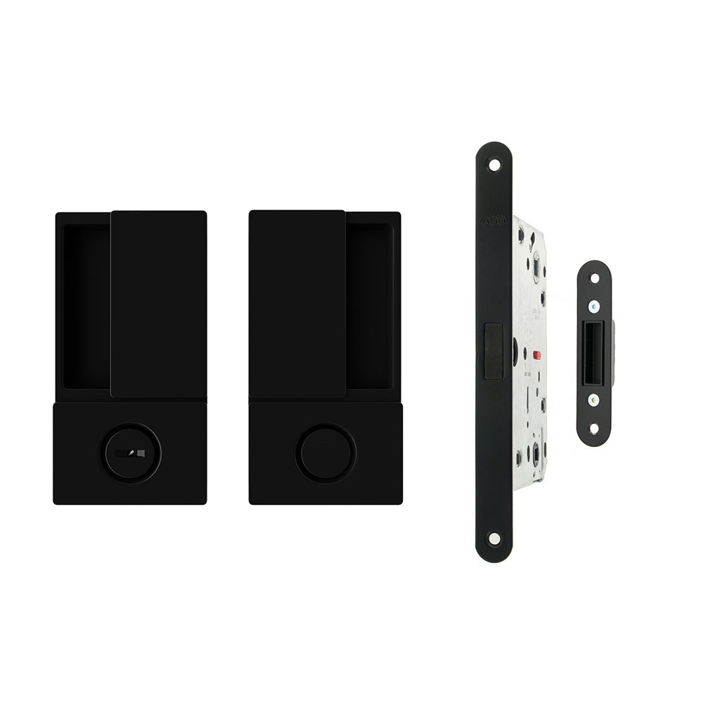 AGB Wave Flush Door Handle & Bathroom Lock - Matt Black - Default
