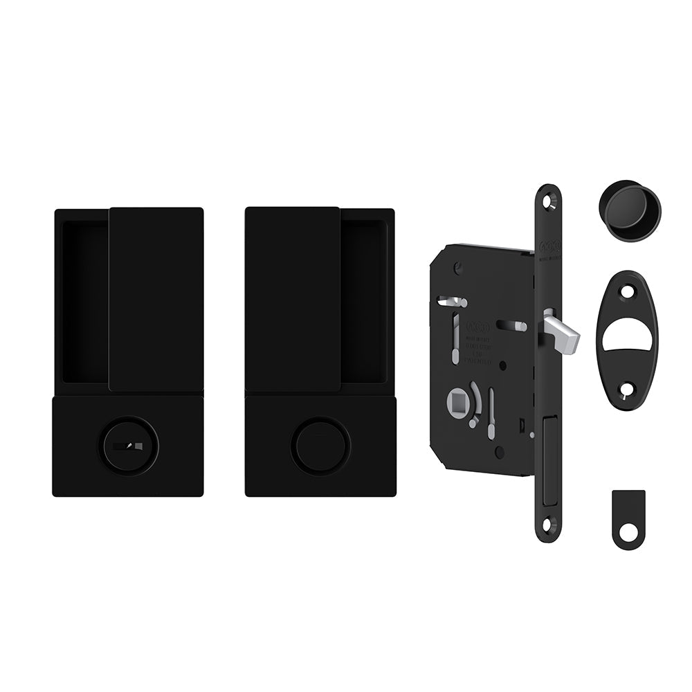 AGB Wave Flush Pocket Door Handle & Bathroom Lock - Matt Black - Default