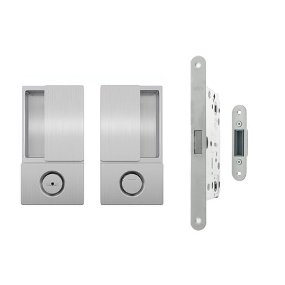 AGB Wave Flush Door Handle & Bathroom Lock - Satin Chrome - Default