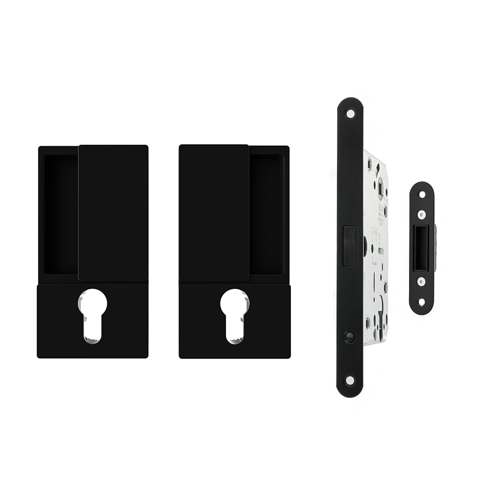 AGB Wave Flush Door Handle & Euro Profile Lock - Matt Black - Default