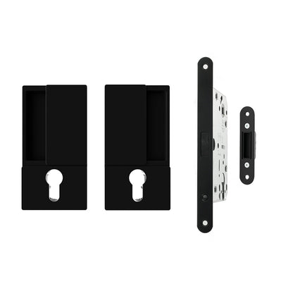 AGB Wave Flush Door Handle & Euro Profile Lock - Matt Black - Default