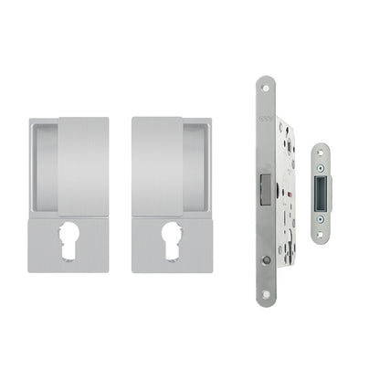 AGB Wave Flush Door Handle & Euro Profile Lock - Satin Chrome - Default