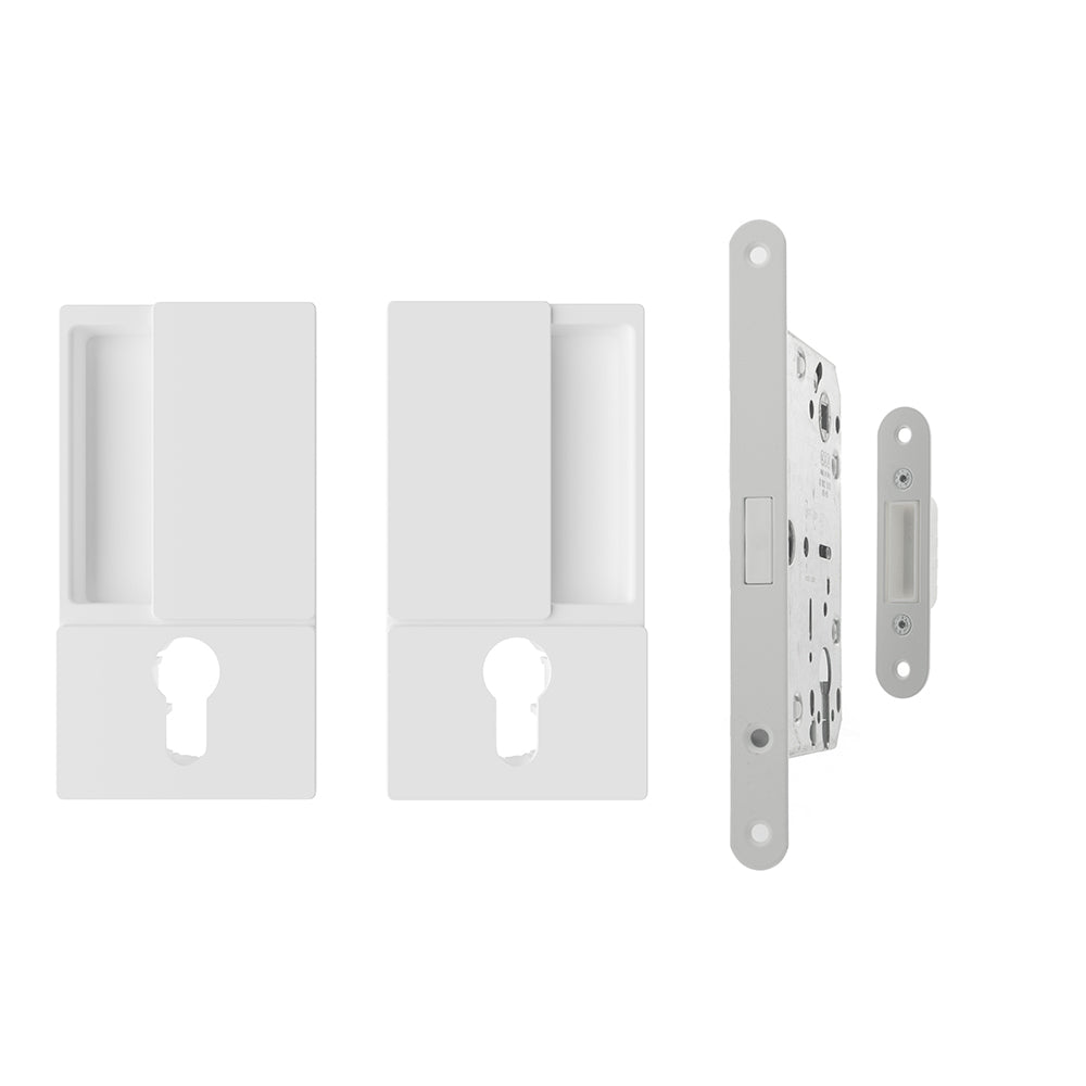 AGB Wave Flush Door Handle & Euro Profile Lock - White - Default