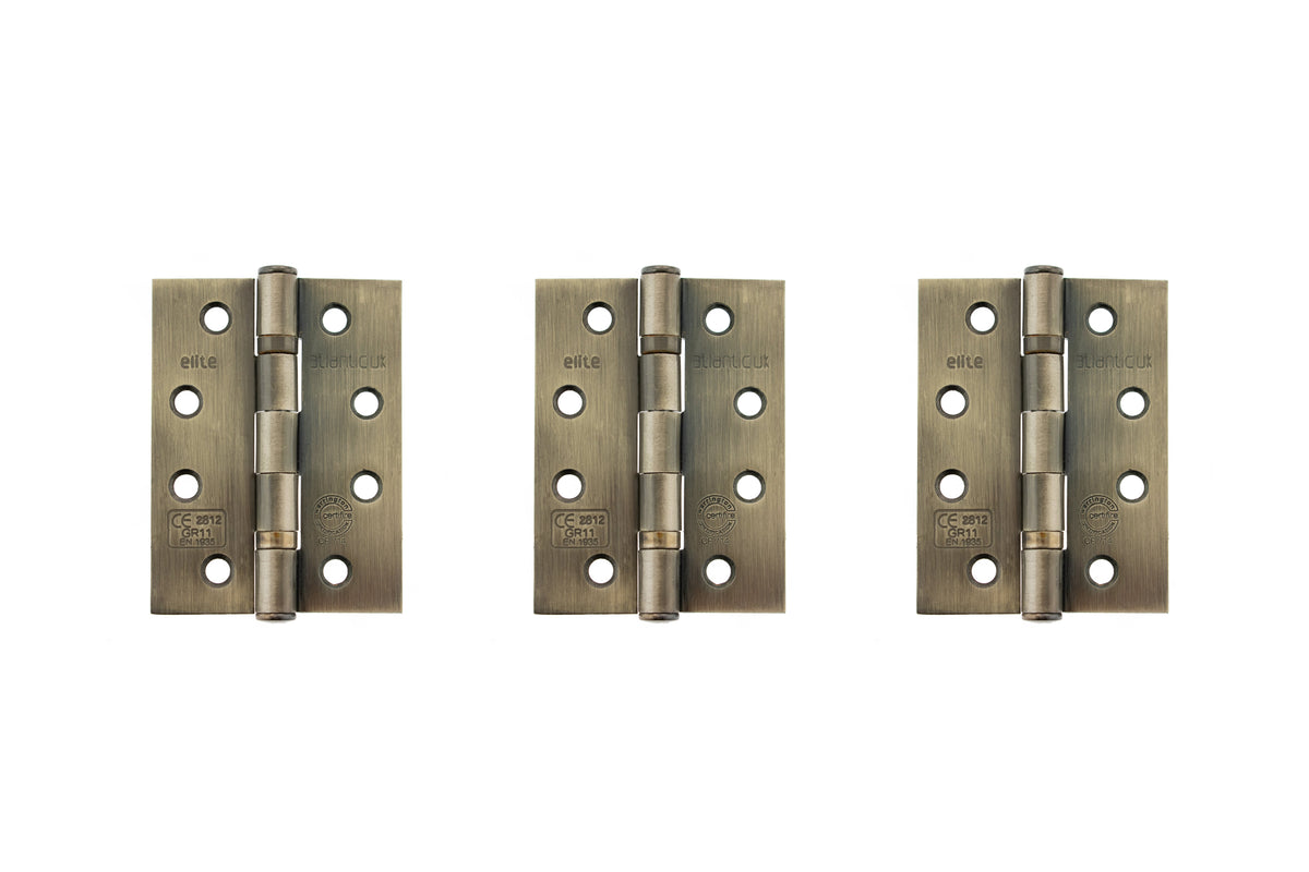 Atlantic Ball Bearing Hinges Grade 11 Fire Rated 4" x 3" x 2.5mm - Antique Brass - 4" x 3" x 2.5mm