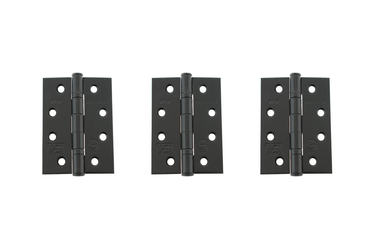 Atlantic Ball Bearing Hinges Grade 11 Fire Rated 4" x 3" x 2.5mm - Matt Black - 4" x 3" x 2.5mm