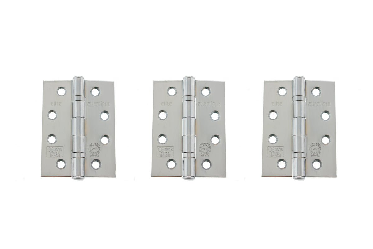 Atlantic Ball Bearing Hinges Grade 11 Fire Rated 4" x 3" x 2.5mm - Polished Chrome - 4" x 3" x 2.5mm