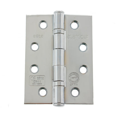 Atlantic Ball Bearing Hinges Grade 11 Fire Rated - Polished Chrome - 4" x 3" x 2.5mm