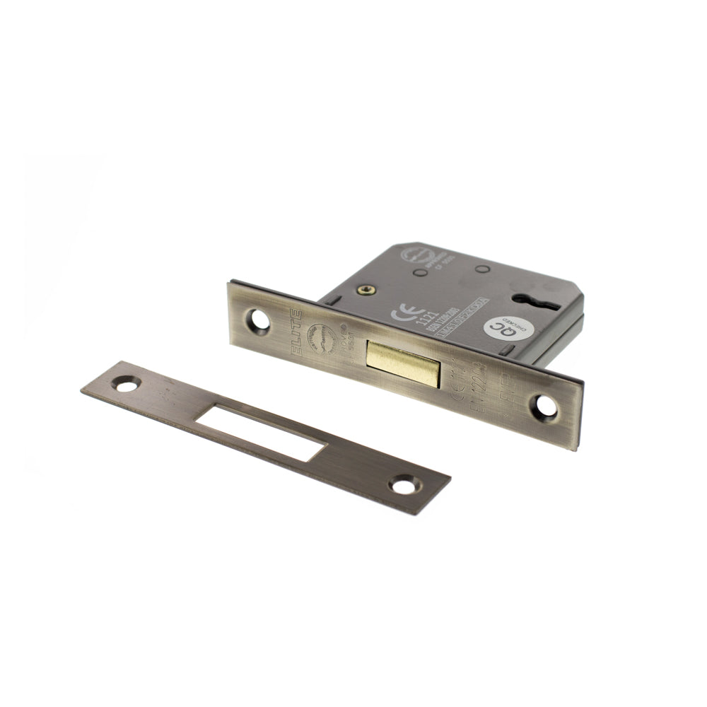 Atlantic 3 Lever Key Deadlock [CE] Keyed Alike 2.5" - Antique Brass