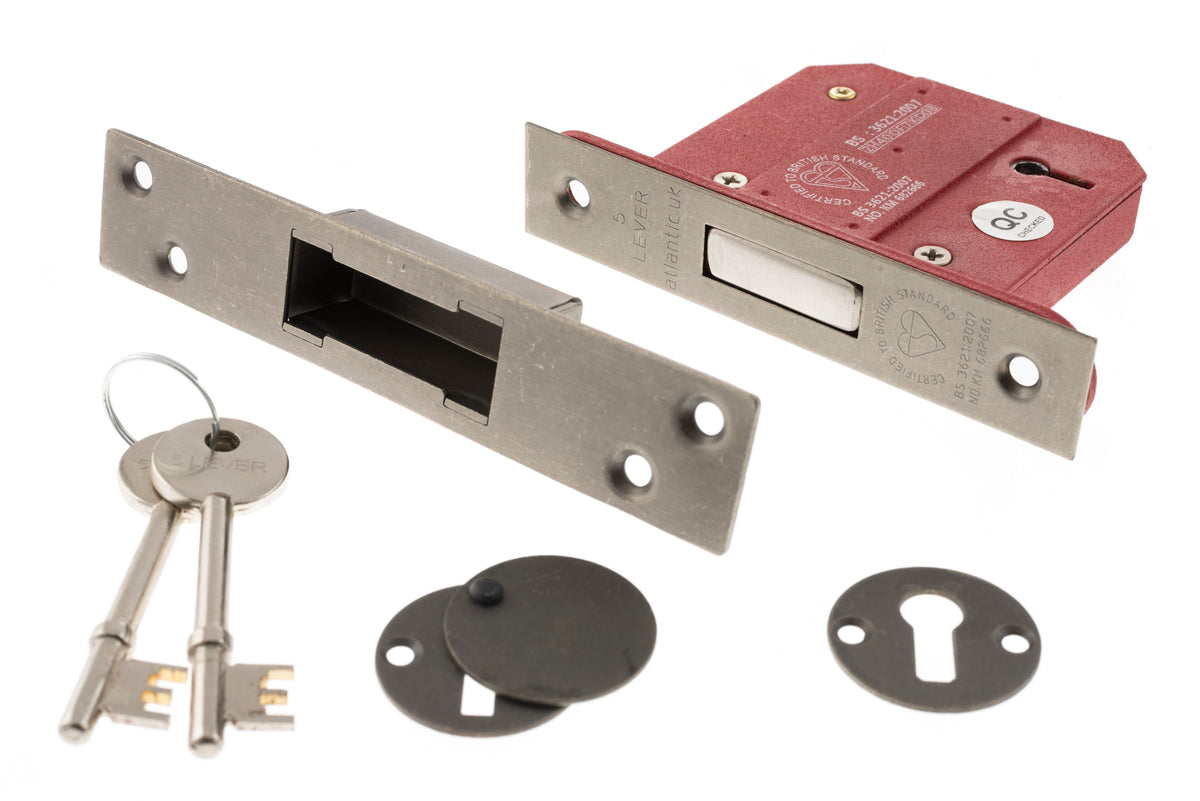 Atlantic 5 Lever Key Deadlock [BS] - Distressed Silver - 3"