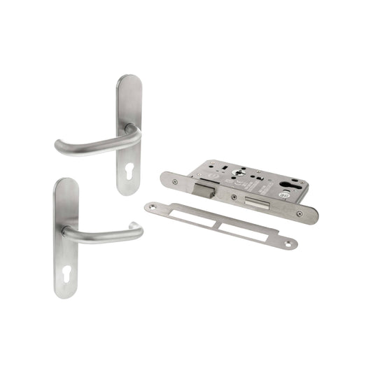 Atlantic DIN Radius Euro Profile Escape Sashlock Double Throw with RTD lever 60mm backset - Satin Stainless Steel - Default