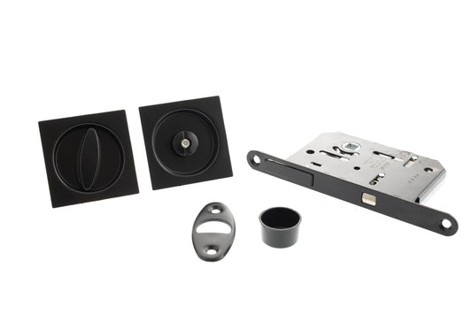 AGB Square Flush Handle Sliding Door Bathroom Lock Set - Matt Black - Default
