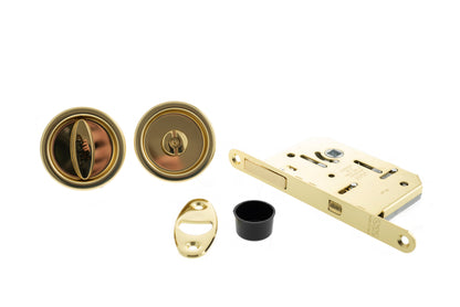 AGB Round Flush Handle Sliding Door Bathroom Lock Set - Polished Brass - Default