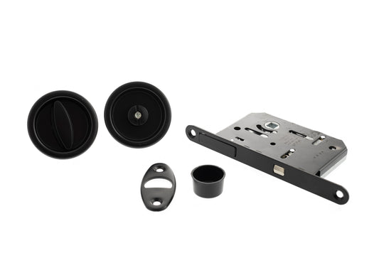 AGB Round Flush Handle Sliding Door Bathroom Lock Set - Matt Black - Default