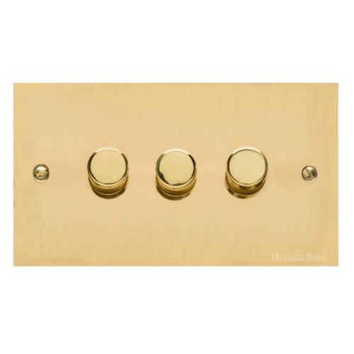 Bauhaus Range Polished Brass Switches & Sockets, BH1 - 3 Gang Dimmer 250 watts (Compatible with halogen/ incandescent bulbs) by Heritage Brass By M-Marcus