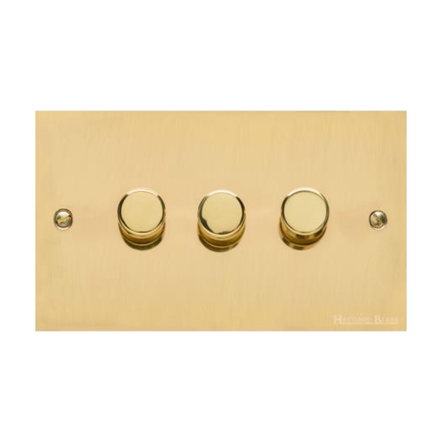 Bauhaus Range Polished Brass Switches & Sockets, BH1 - 3 Gang Dimmer 400 watts (Compatible with halogen/ incandescent bulbs) by Heritage Brass By M-Marcus