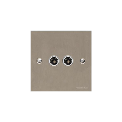 Bauhaus Range Satin Nickel Switches & Sockets, BH5 - 2 Gang TV Coaxial Socket by Heritage Brass By M-Marcus